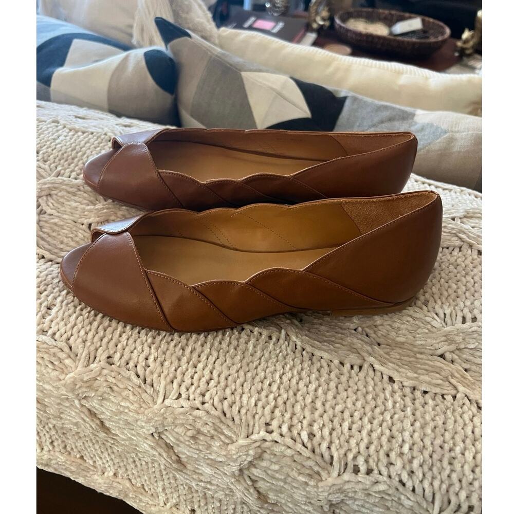 La Maille Sezane Leather Scalloped Peep Toe Ballerinas in Camel Size 38 NEW✨ - Picture 6 of 8